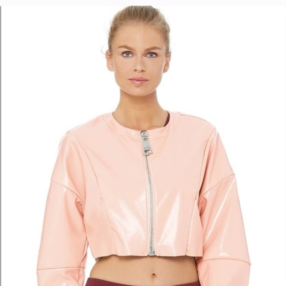 ALO YOGA Cropped Faux Patent Leather
Liquid Jacket in Nectar NEW $248 Size S - Picture 7 of 9